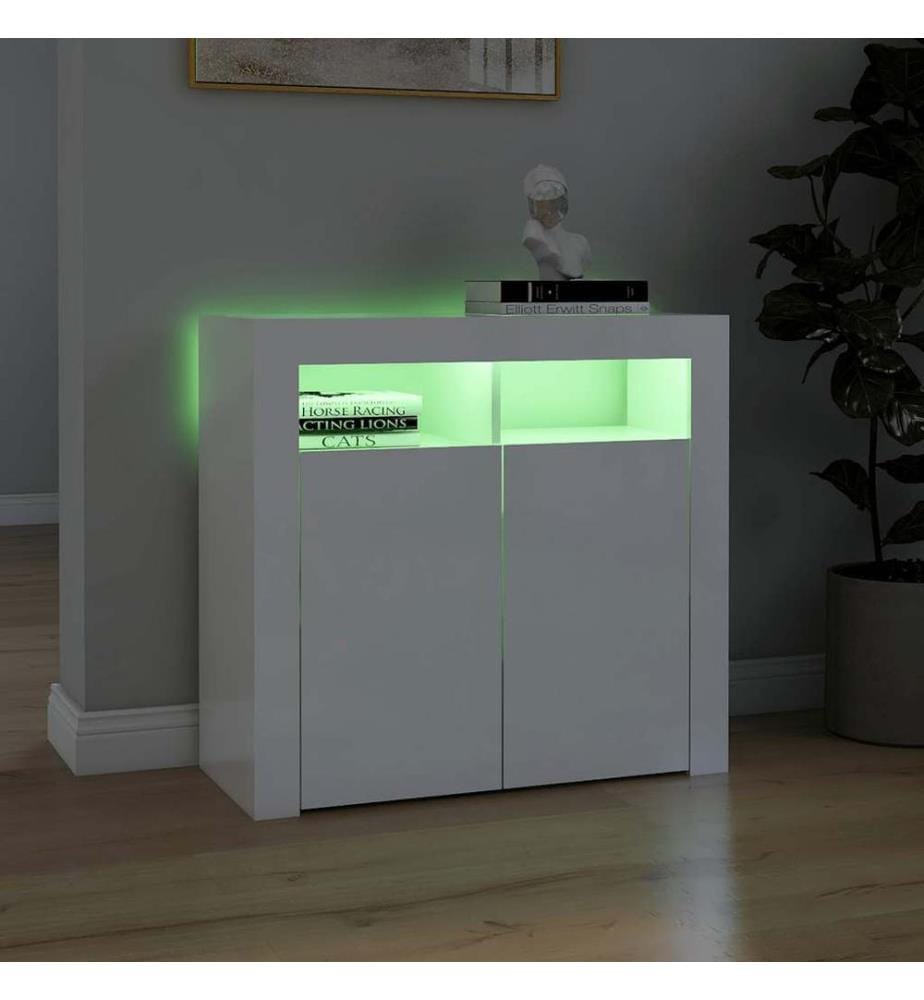 Sideboard mit LED-Leuchten Hochglanz-Weiss 80x35x75 cm