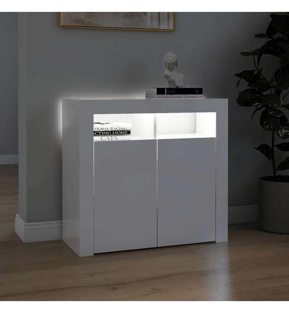 Sideboard mit LED-Leuchten Hochglanz-Weiss 80x35x75 cm