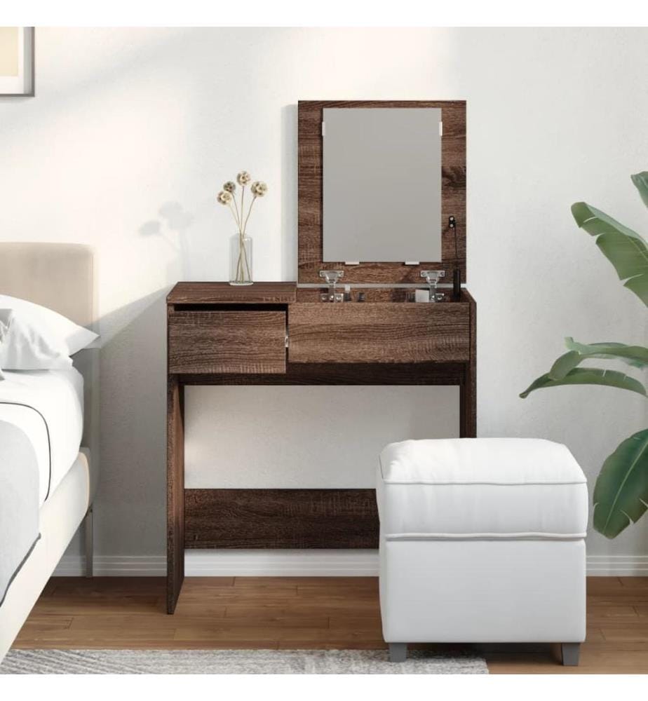 Coiffeuse avec miroir chêne marron 73x46,5x120 cm