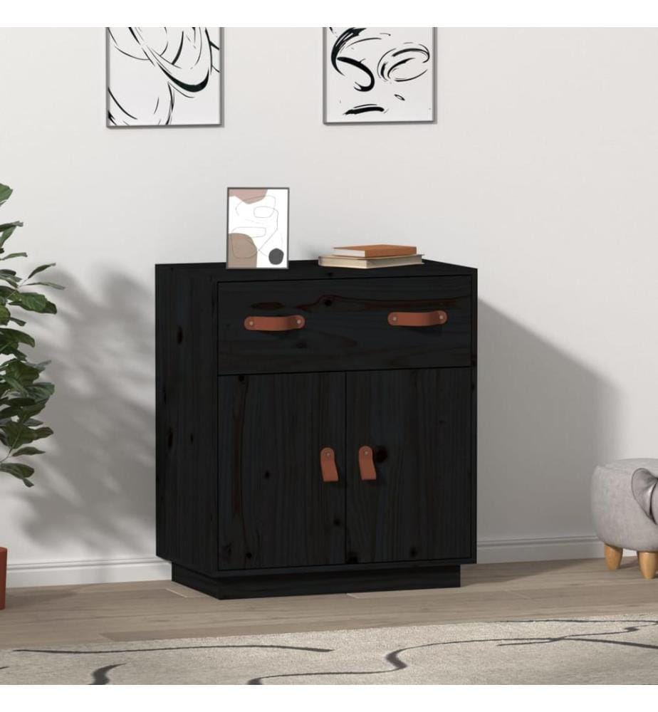Sideboard Schwarz 65,5x40x75 cm Massivholz Kiefer