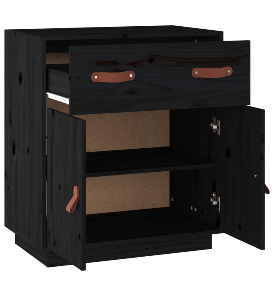 Sideboard Schwarz 65,5x40x75 cm Massivholz Kiefer