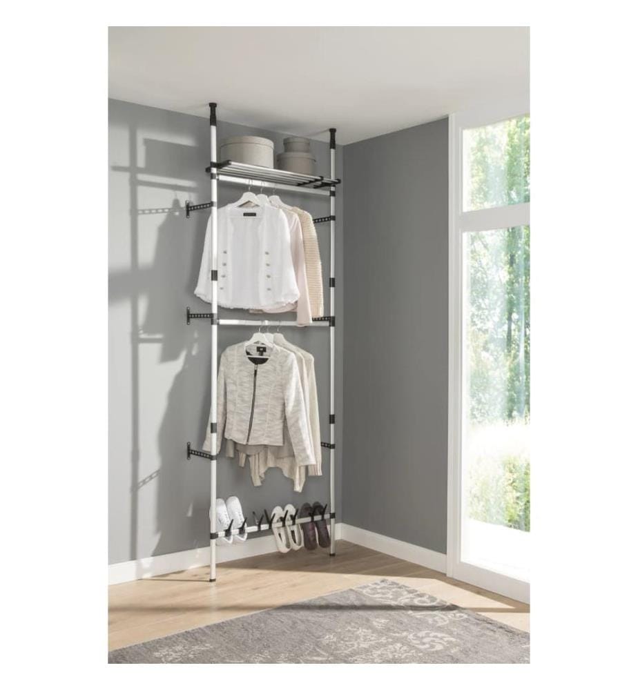 Teleskop-Garderobe mit Stangen und Regal Aluminium