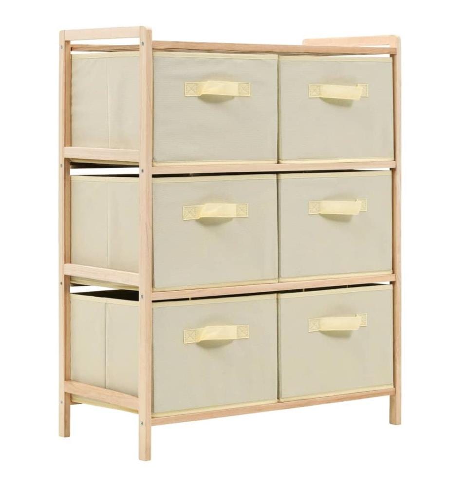 Korb-Kommode mit 6 Stoffkörben Zedernholz Beige