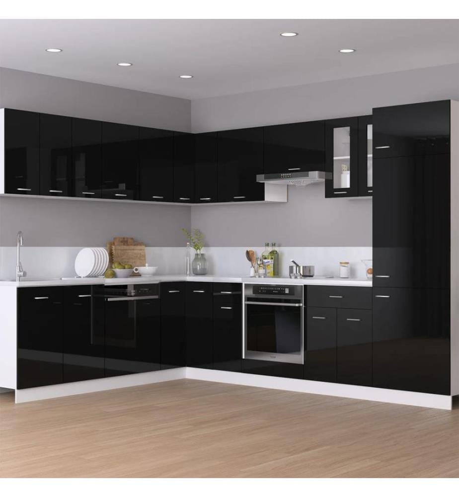 Armoire d'angle suspendue "Lyon" Noir brillant