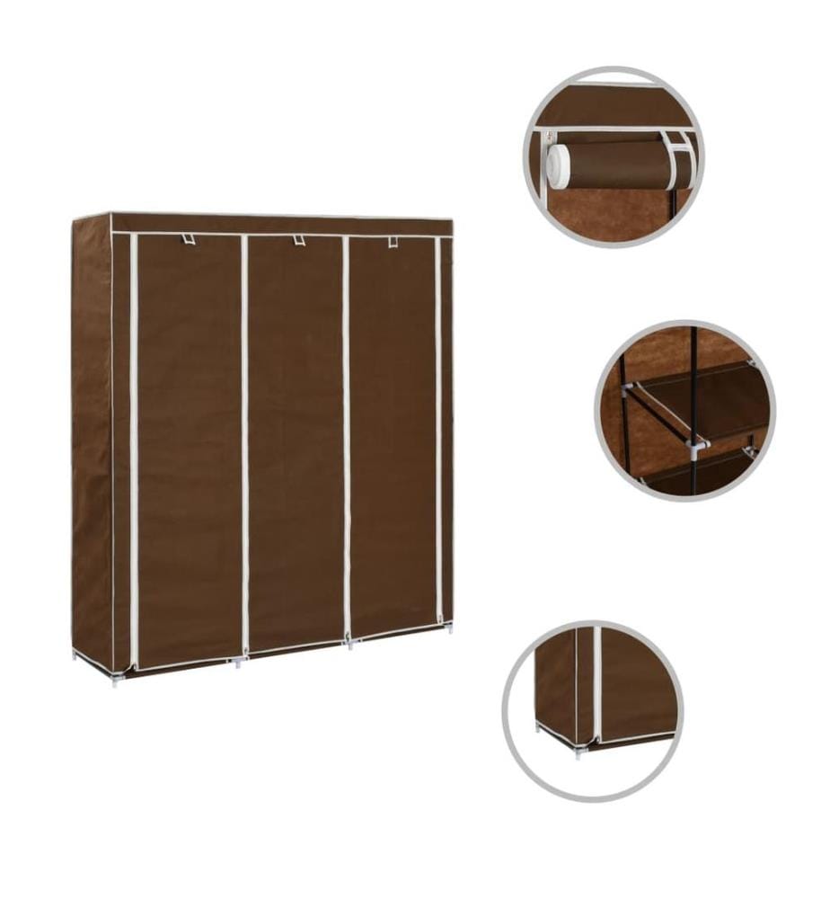 Kleiderschrank mit Fächern und Stangen Braun 150x45x175cm Stoff