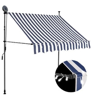 Einziehbare Markise Handbetrieben mit LED 200 cm Blau und Weiss