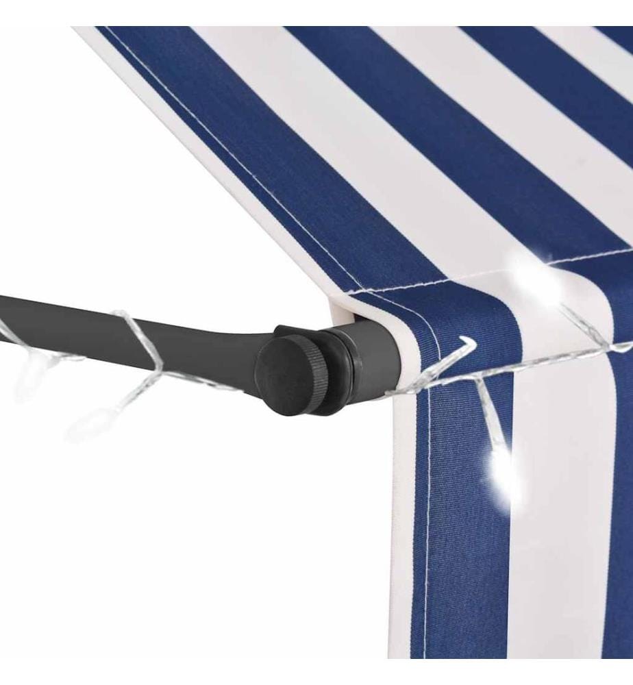 Auvent manuel rétractable avec LED 200 cm Bleu et blanc