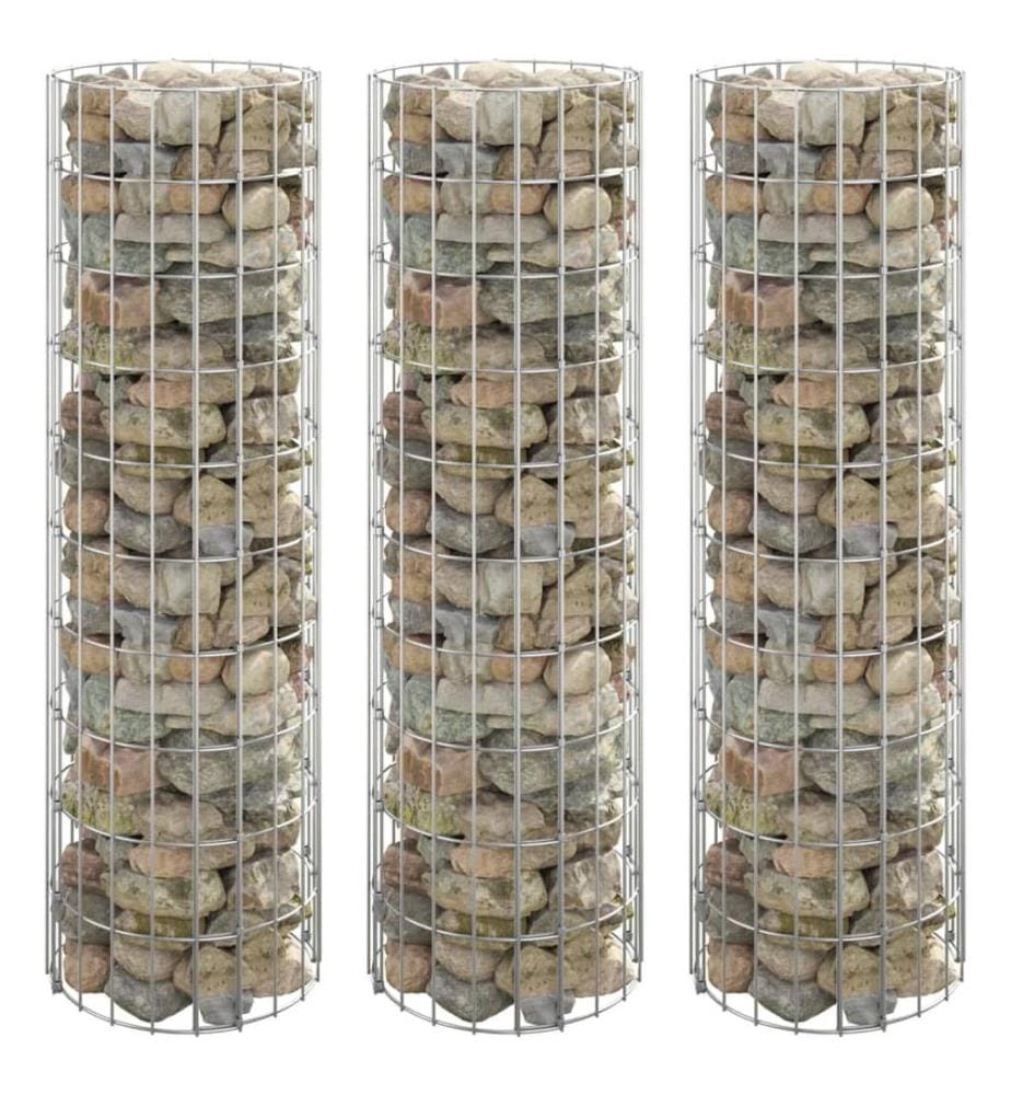 Lit surélevé à gabion circulaire 3pcs Acier galvanisé Ø30x100cm