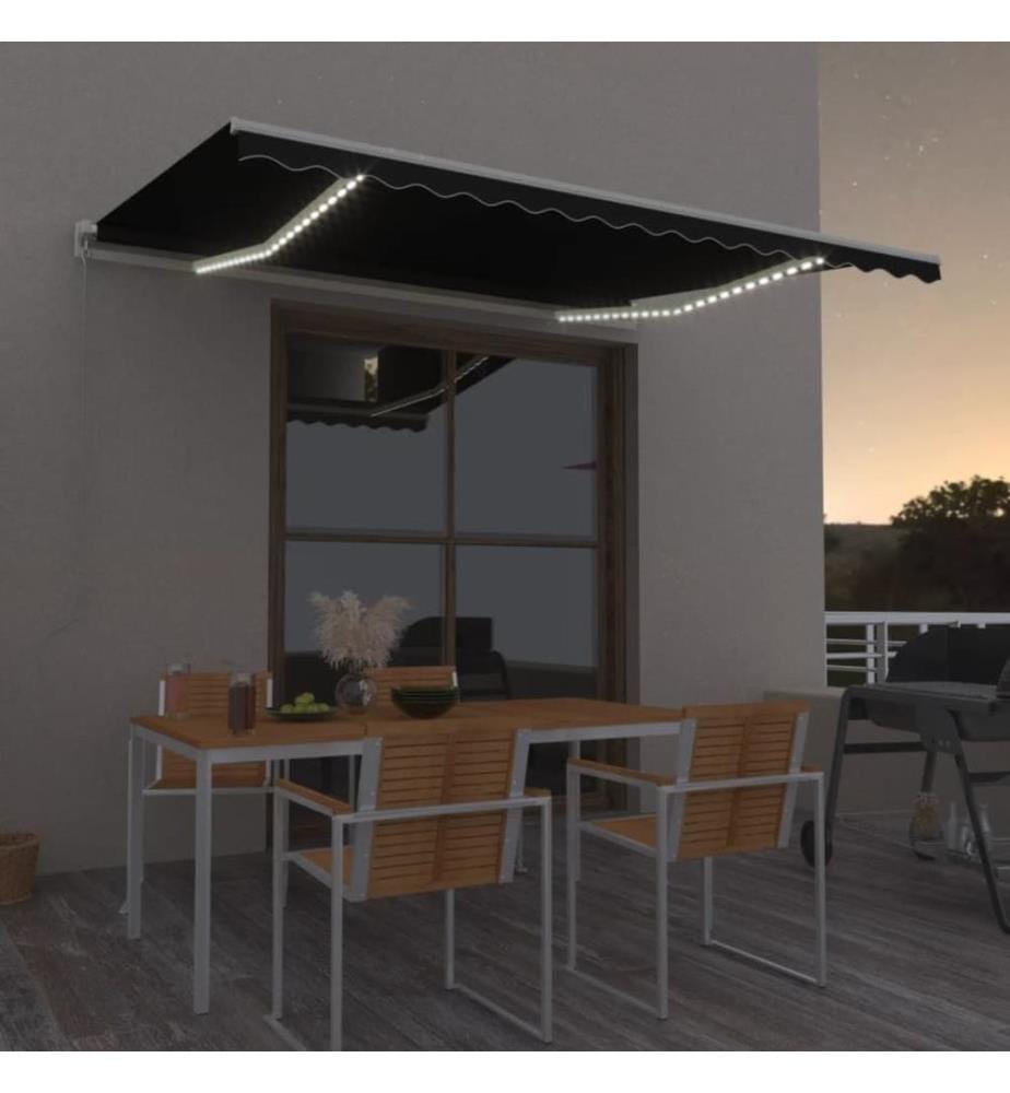 Markise Manuell Einziehbar mit LED 400x350 cm Anthrazit