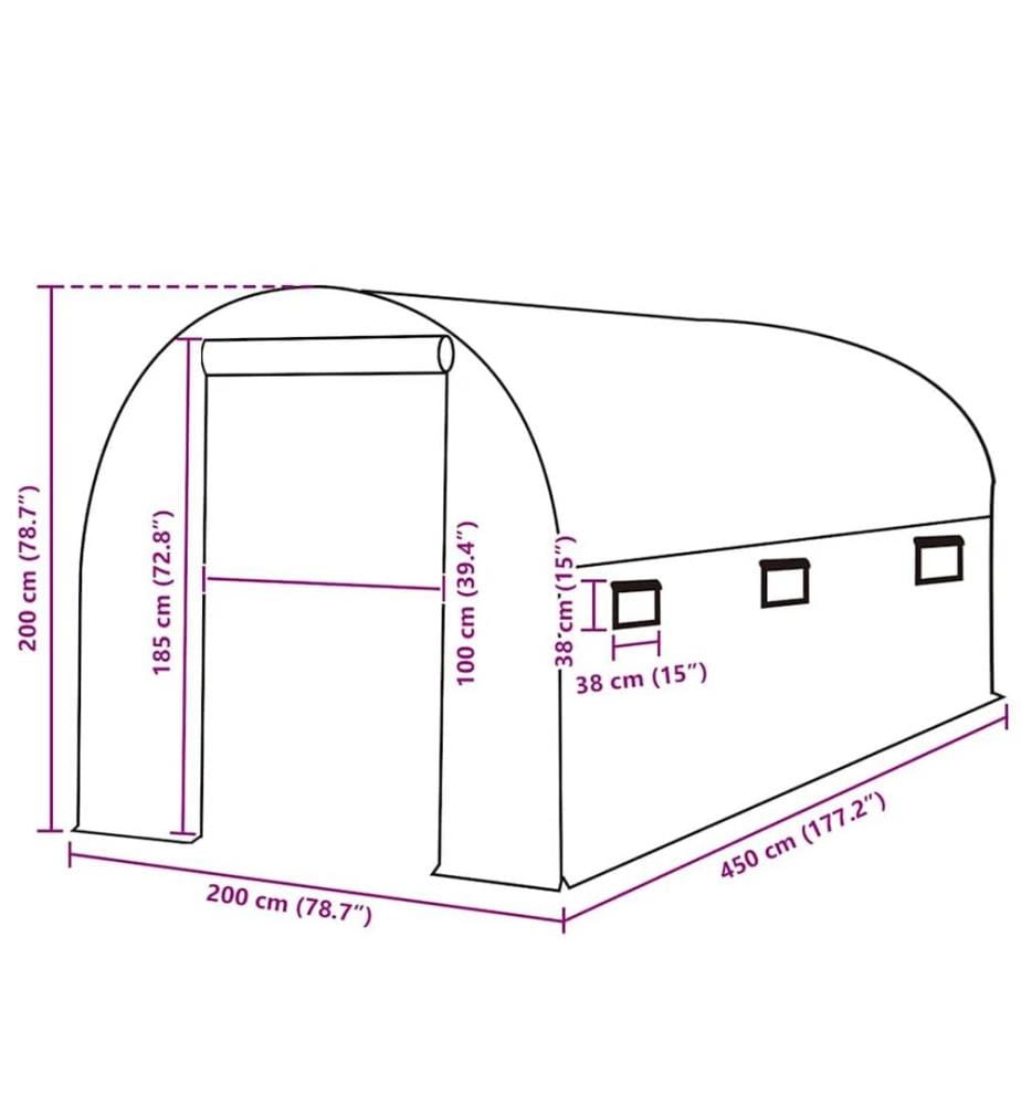 Ersatzabdeckung für Gewächshaus (9 m²) 200x450x200 cm Grün