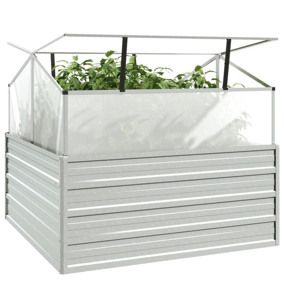 Garten-Hochbeet mit Gewächshaus 100x100x85 cm Silber