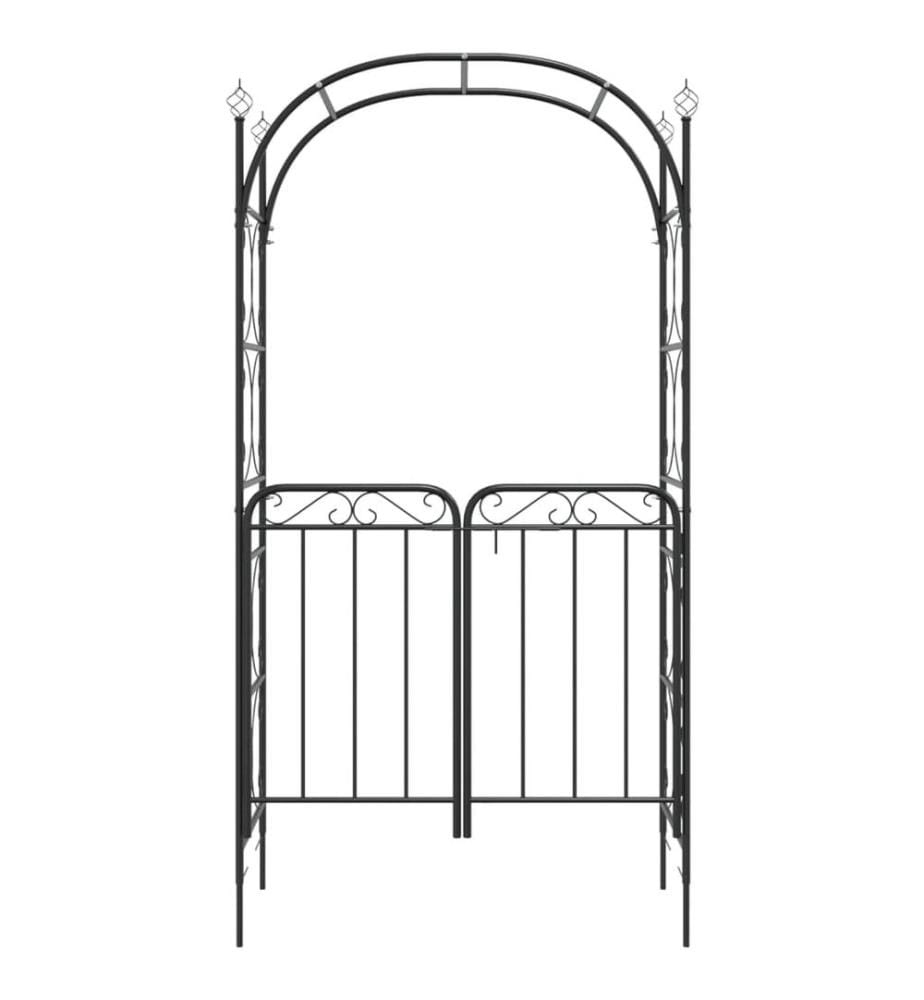 Gartenbogen mit Tor Schwarz 108x45x235 cm Stahl