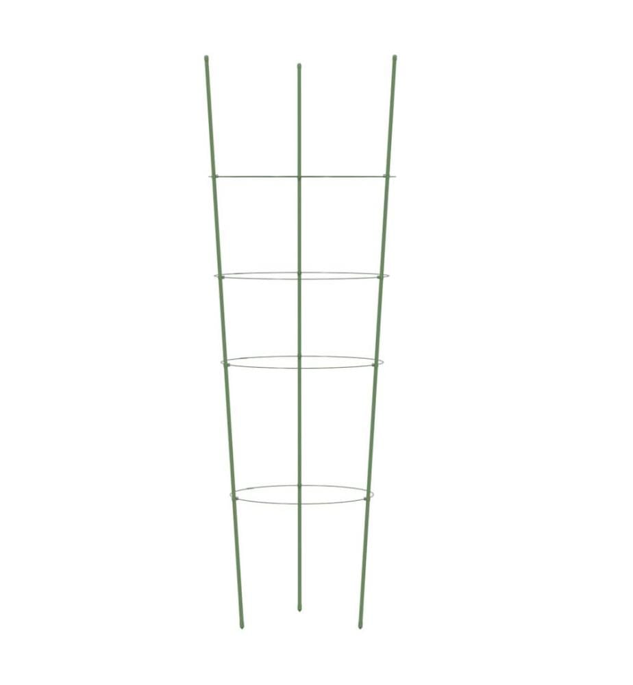 Pflanzenstützen mit 4 Ringen 5 Stk. Grün 90 cm Stahl