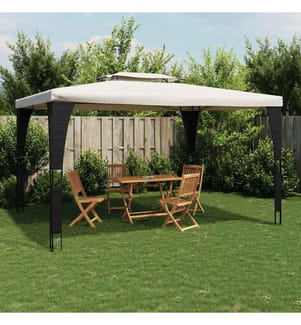 Pavillon mit Doppeldach Creme 3,98x2,98 m Stahl