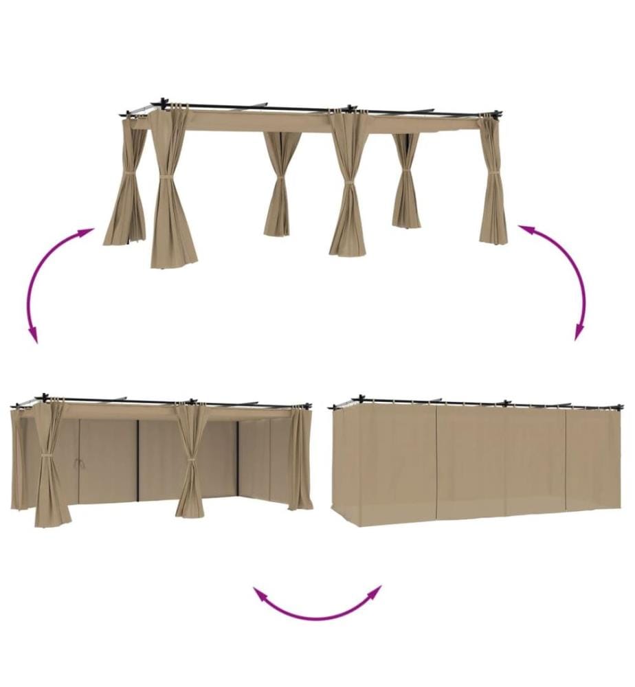 Pavillon mit Vorhängen Taupe 6x3 m Stahl