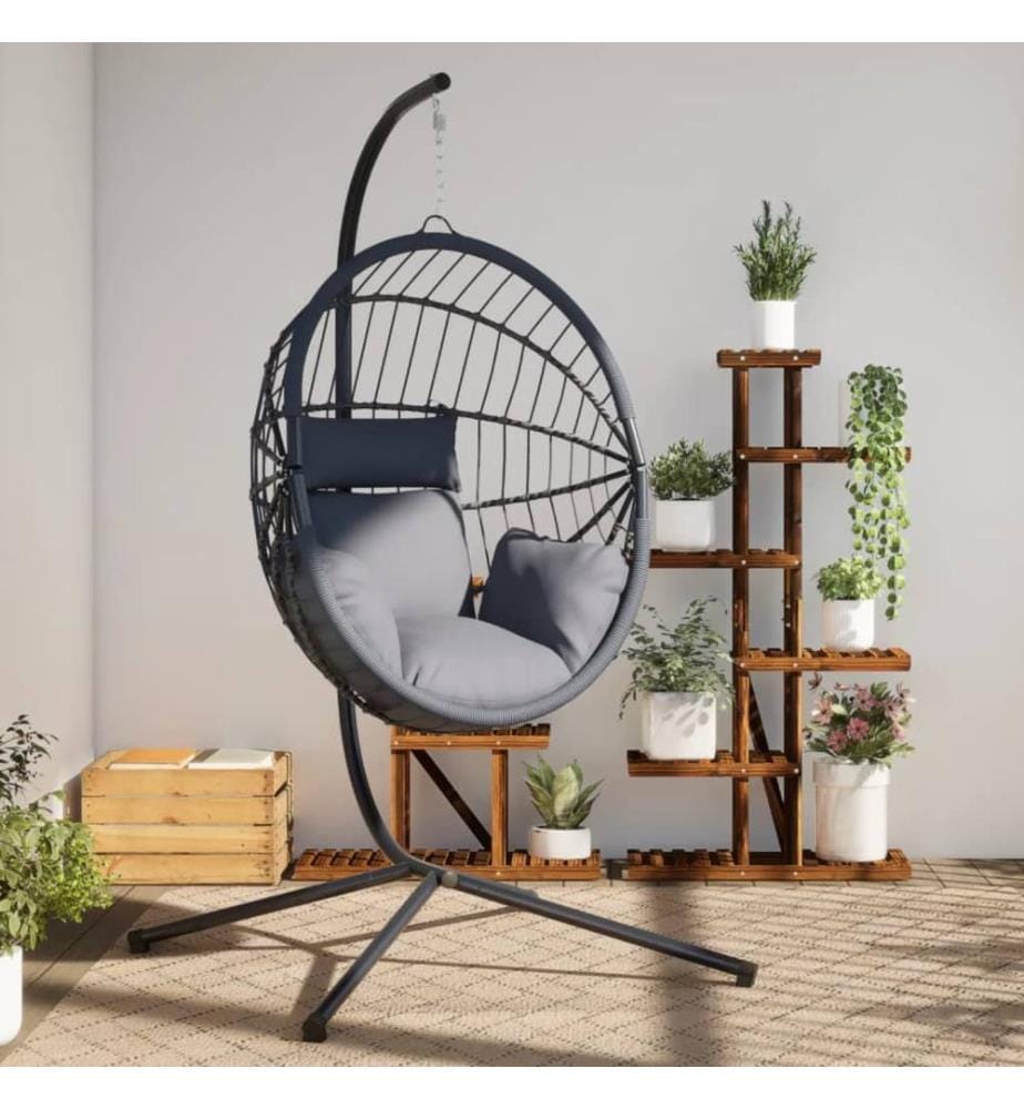 Hängesessel Ei-Design mit Ständer Grau Rattan und Stahl