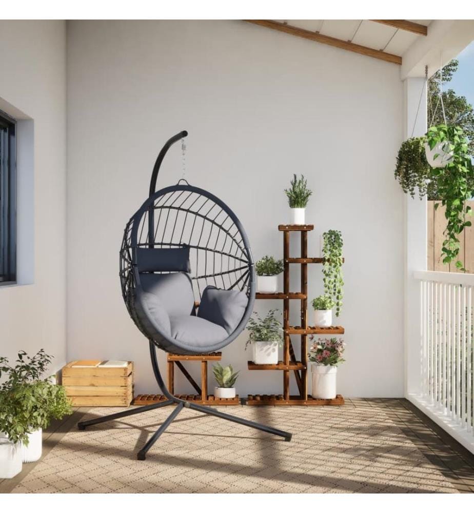 Hängesessel Ei-Design mit Ständer Grau Rattan und Stahl