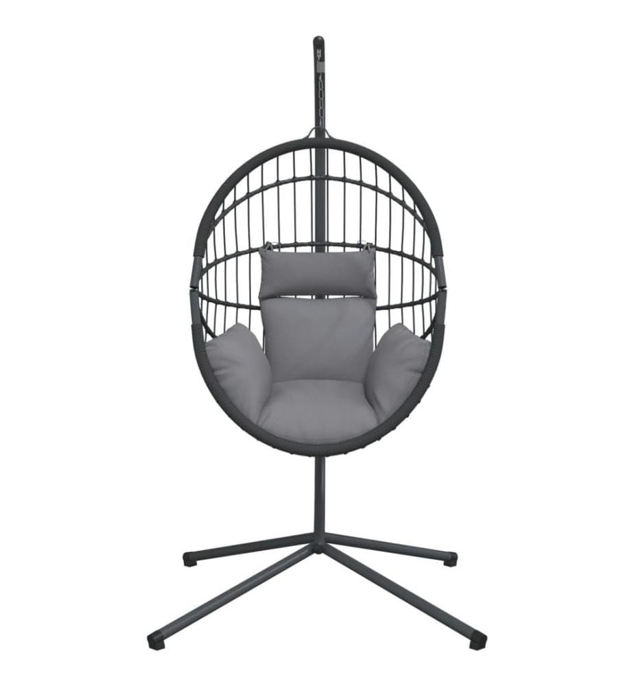 Hängesessel Ei-Design mit Ständer Grau Rattan und Stahl