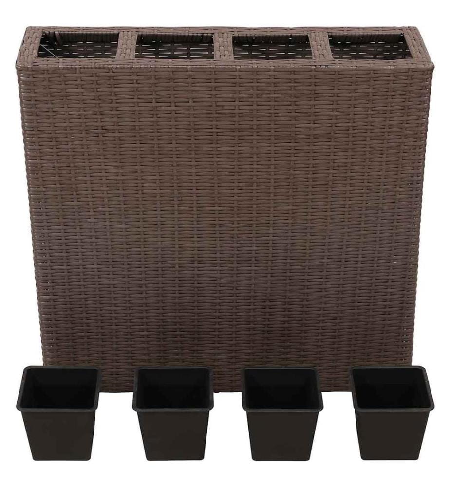 Garten-Hochbeet mit 4 Töpfen Poly Rattan Braun
