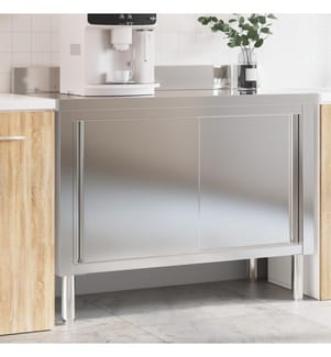 Table de travail de cuisine avec portes coulissantes inox
