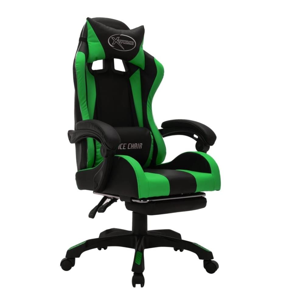 Fauteuil de jeux vidéo avec LED RVB Vert et noir Similicuir