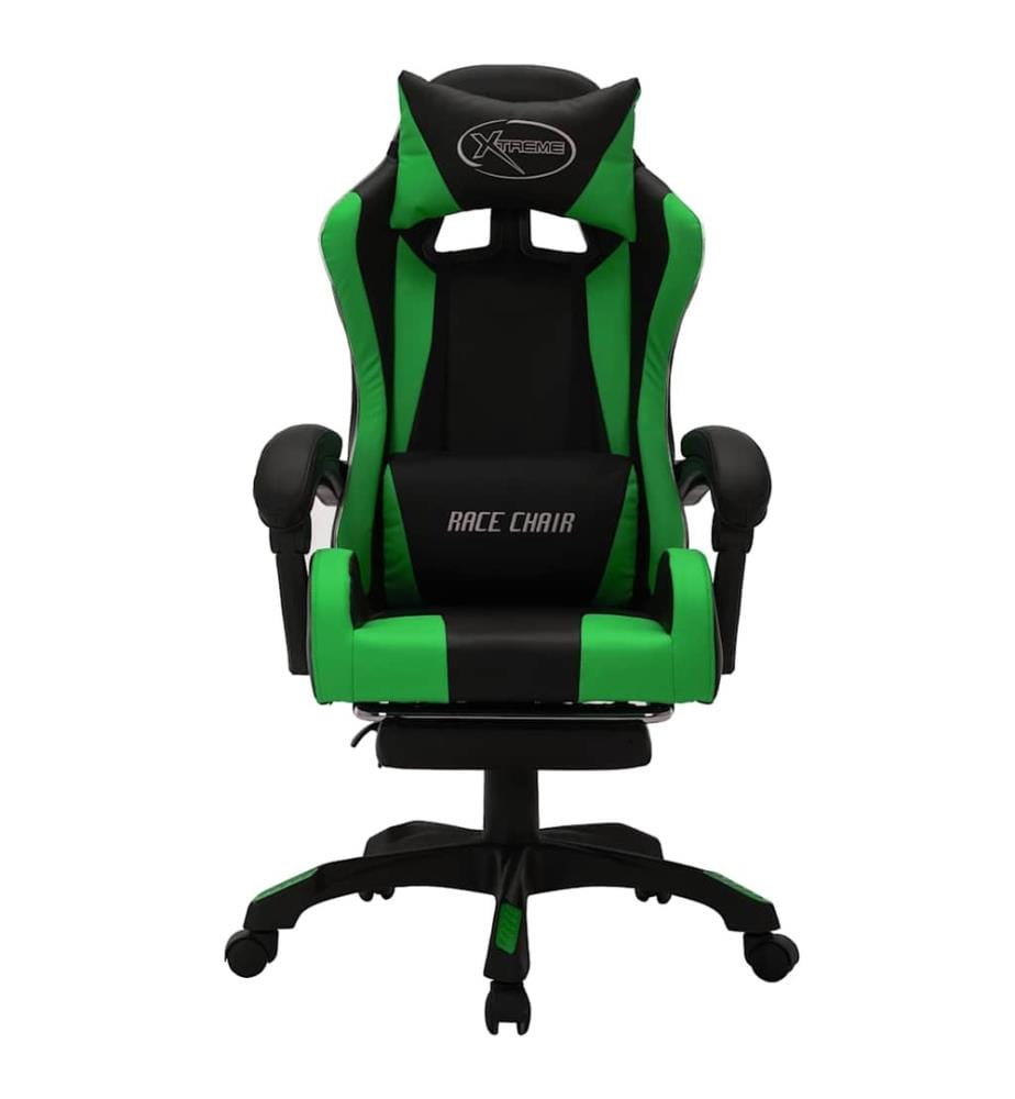 Fauteuil de jeux vidéo avec LED RVB Vert et noir Similicuir