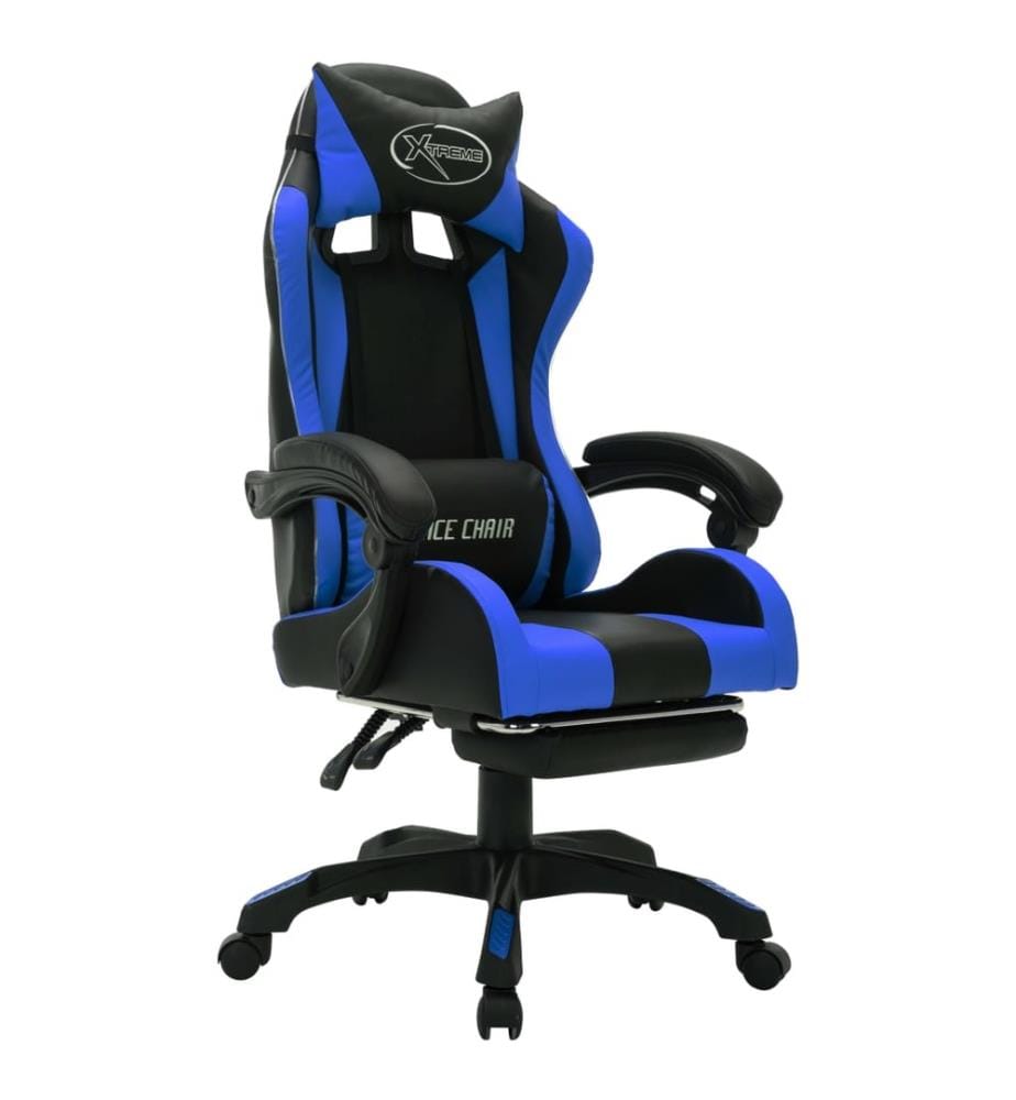 Fauteuil de jeux vidéo avec LED RVB Bleu et noir Similicuir