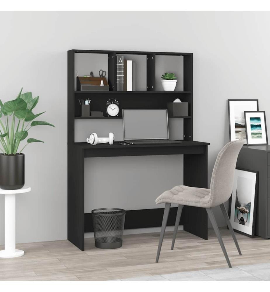 Bureau avec étagères Noir 102x45x148 cm Bois d'ingénierie
