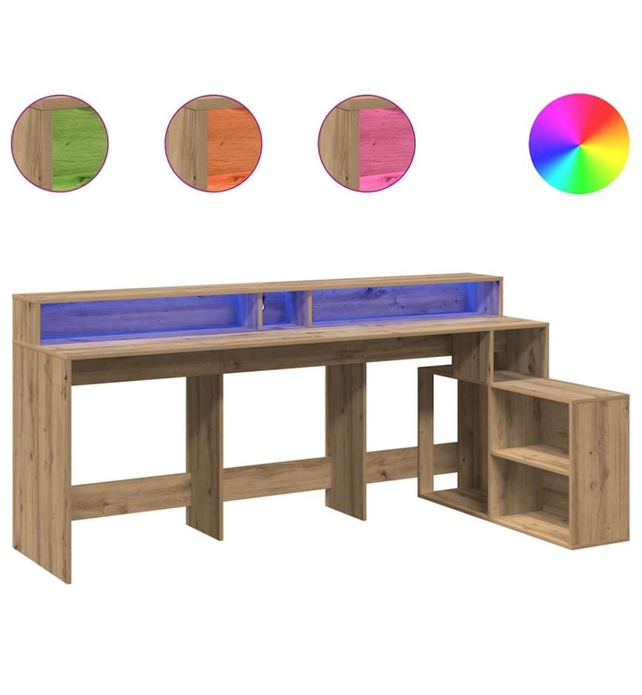 Bureau avec lumières LED chêne artisanal bois d'ingénierie