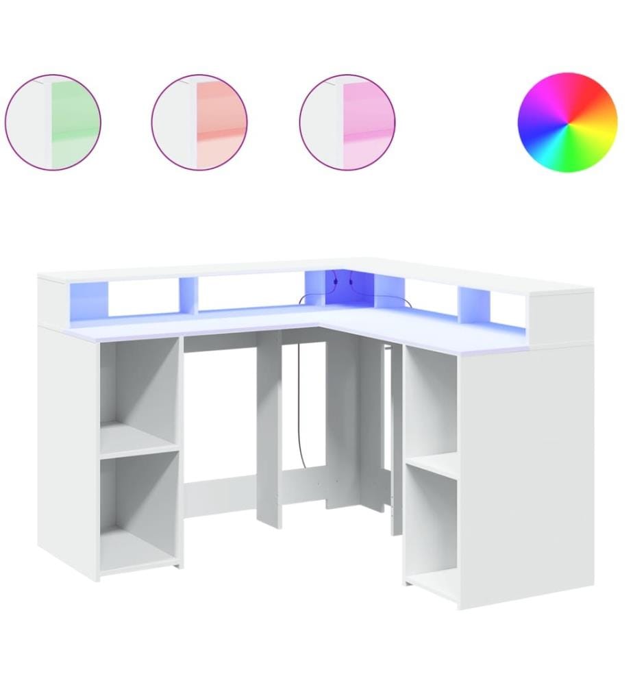 Bureau avec lumières LED blanc 130x130x91 cm bois d'ingénierie