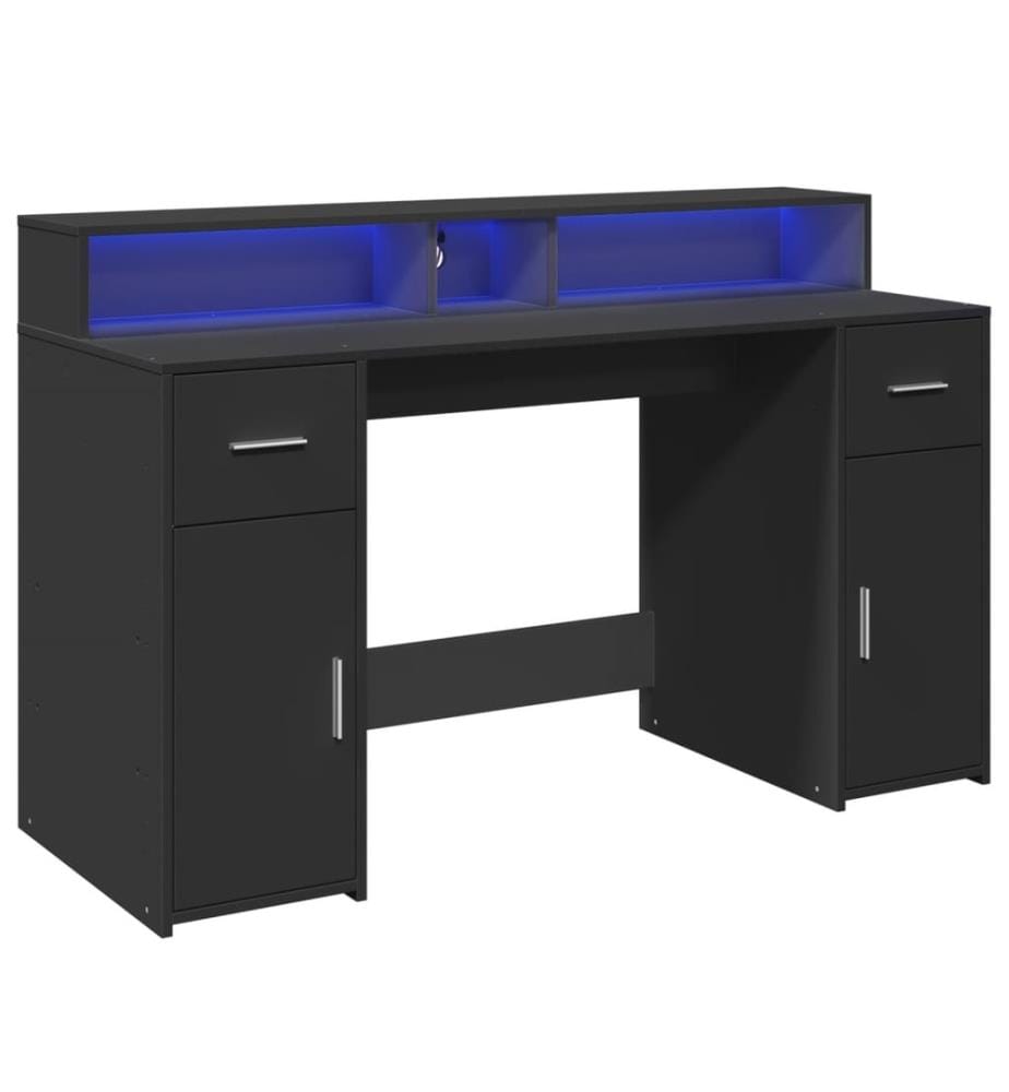 Bureau avec lumières LED noir 140x55x91 cm bois d'ingénierie