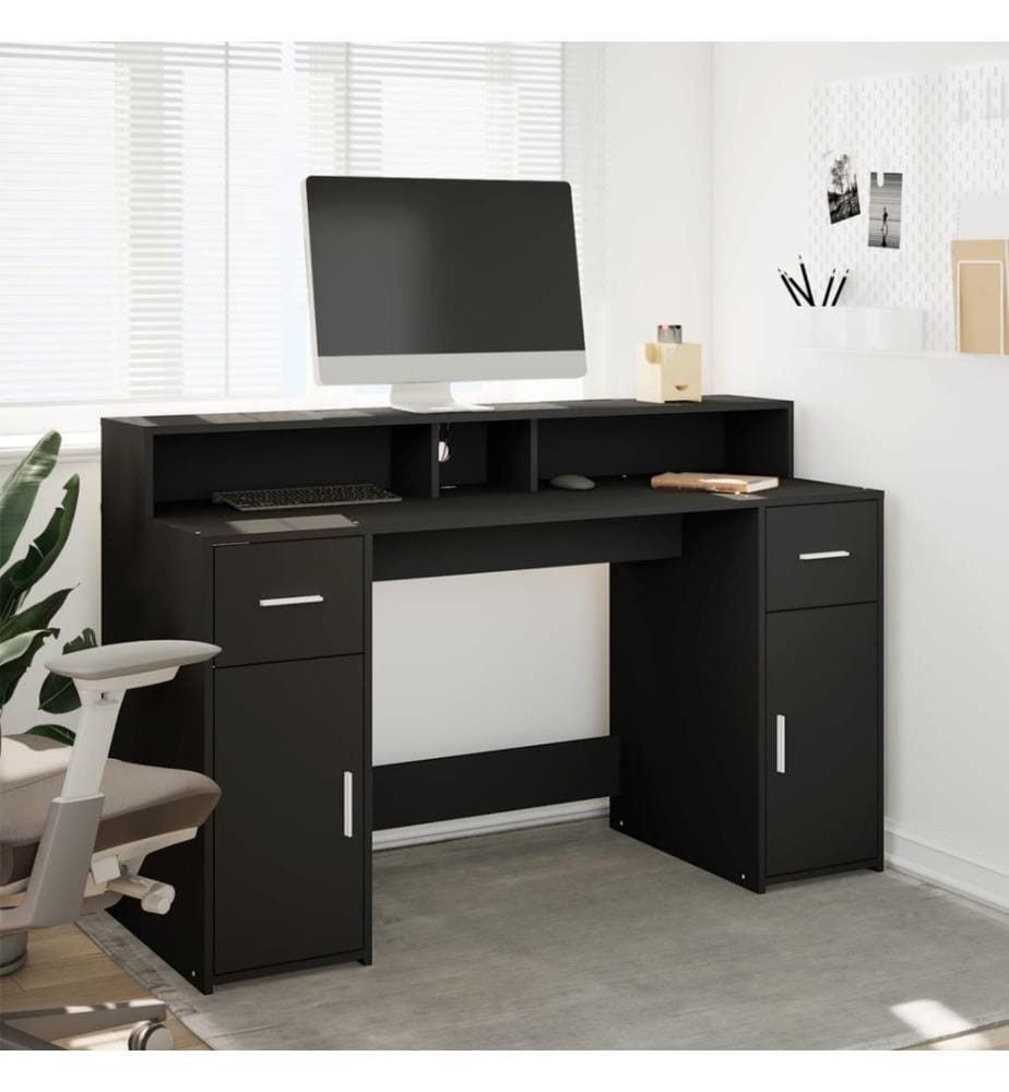 Bureau avec lumières LED noir 140x55x91 cm bois d'ingénierie