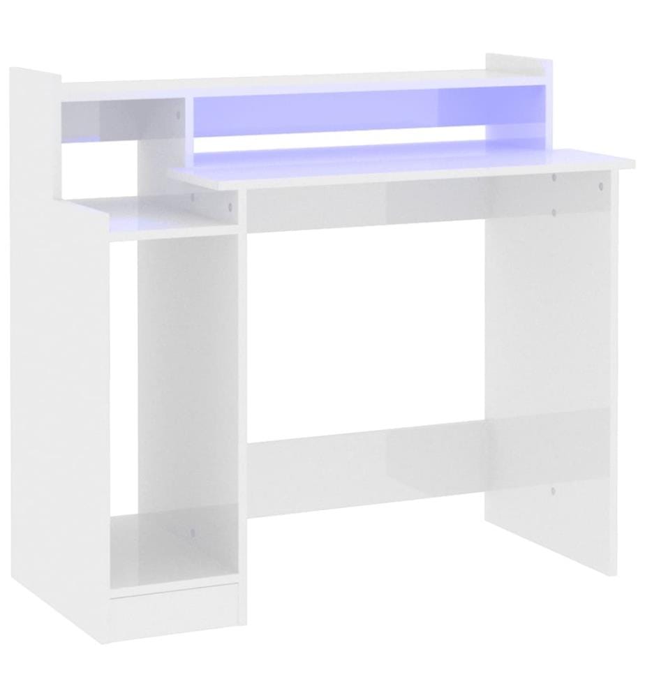 Bureau lumières LED Blanc brillant 97x45x90cm Bois d'ingénierie