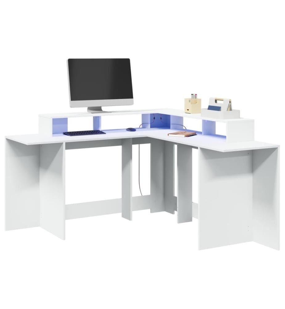 Bureau avec lumières LED blanc 152x152x91 cm bois d'ingénierie