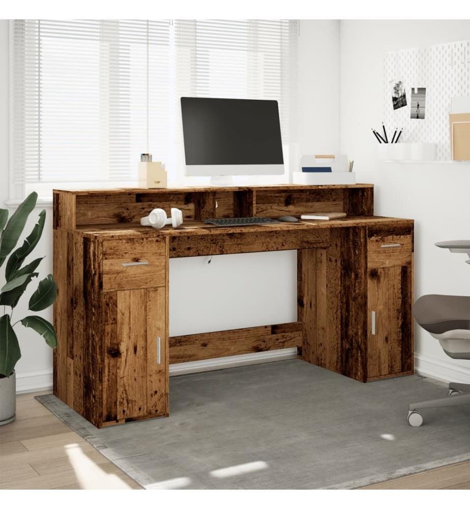 Bureau avec lumières LED vieux bois bois d'ingénierie