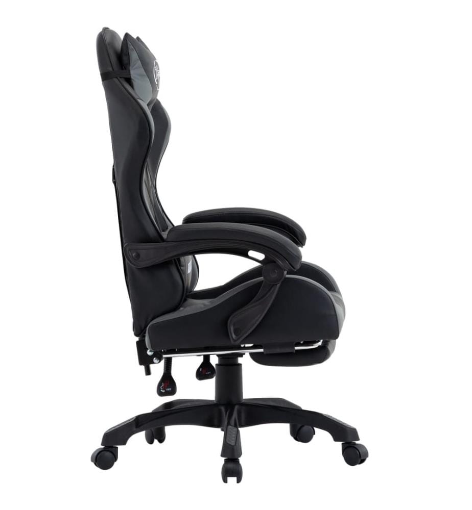 Fauteuil de jeux vidéo avec repose-pied Gris et noir Similicuir