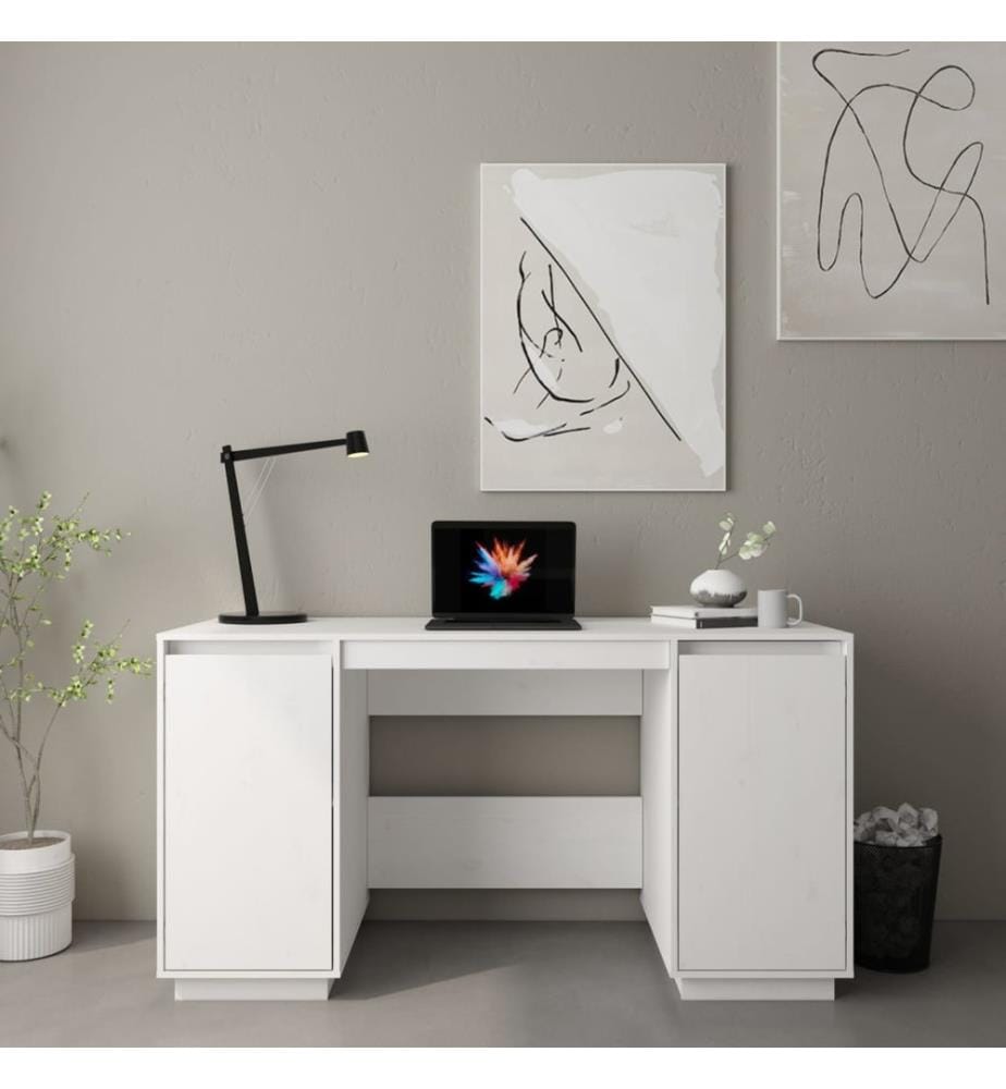 Bureau blanc 140x50x75 cm bois massif de pin