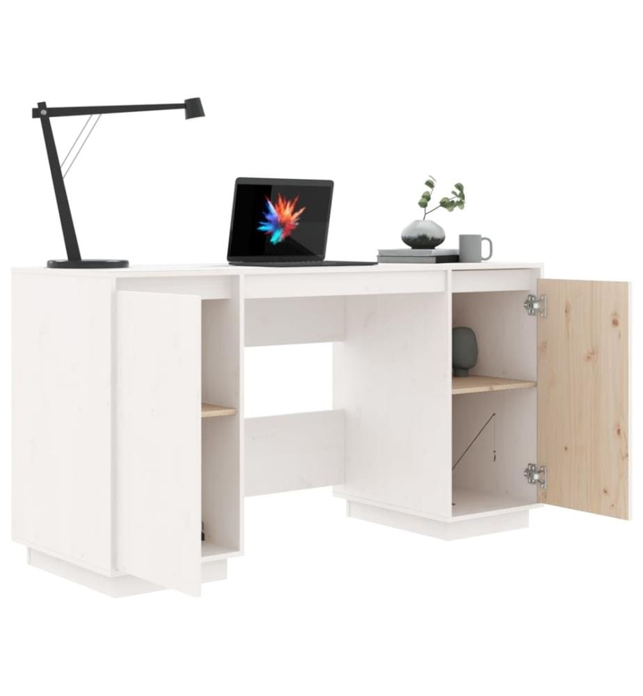 Bureau blanc 140x50x75 cm bois massif de pin