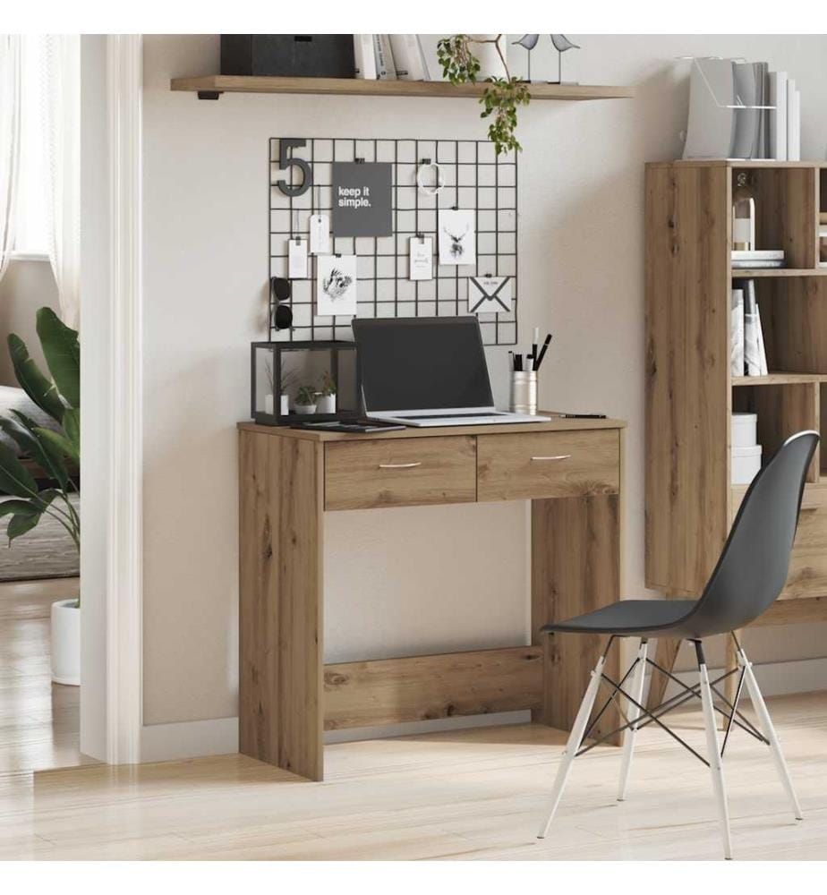 Bureau chêne artisanal 80x40x75 cm bois d'ingénierie