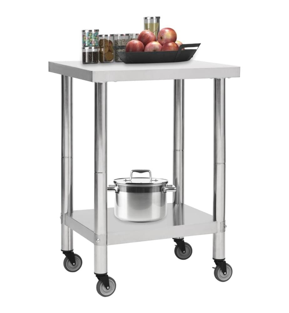 Table de travail de cuisine avec roues 60x45x85 cm Inox