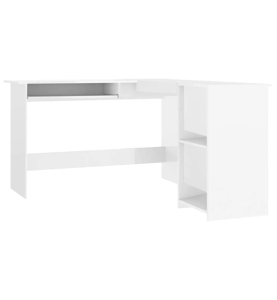 Bureau d'angle en forme de L Blanc brillant Bois d'ingénierie