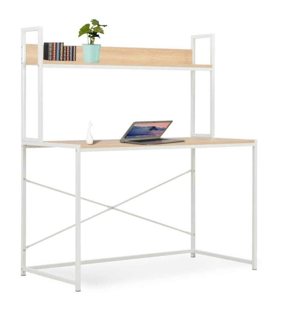 Bureau d'ordinateur Blanc et chêne 120 x 60 x 138 cm