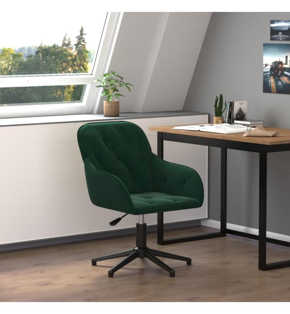 Chaise pivotante de bureau Vert foncé Velours