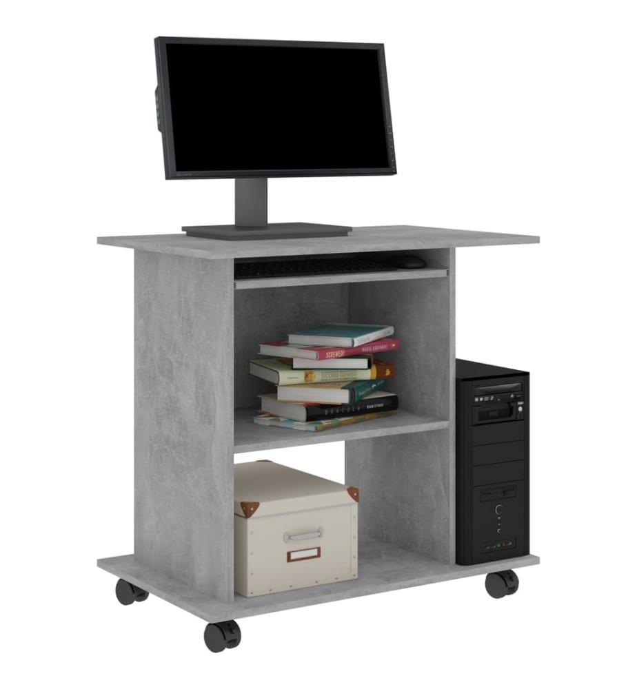 Bureau d'ordinateur Gris béton 80x50x75 cm Bois d'ingénierie