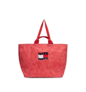 Borsa tote in tela con bandiera ondulata - Corallo garofano