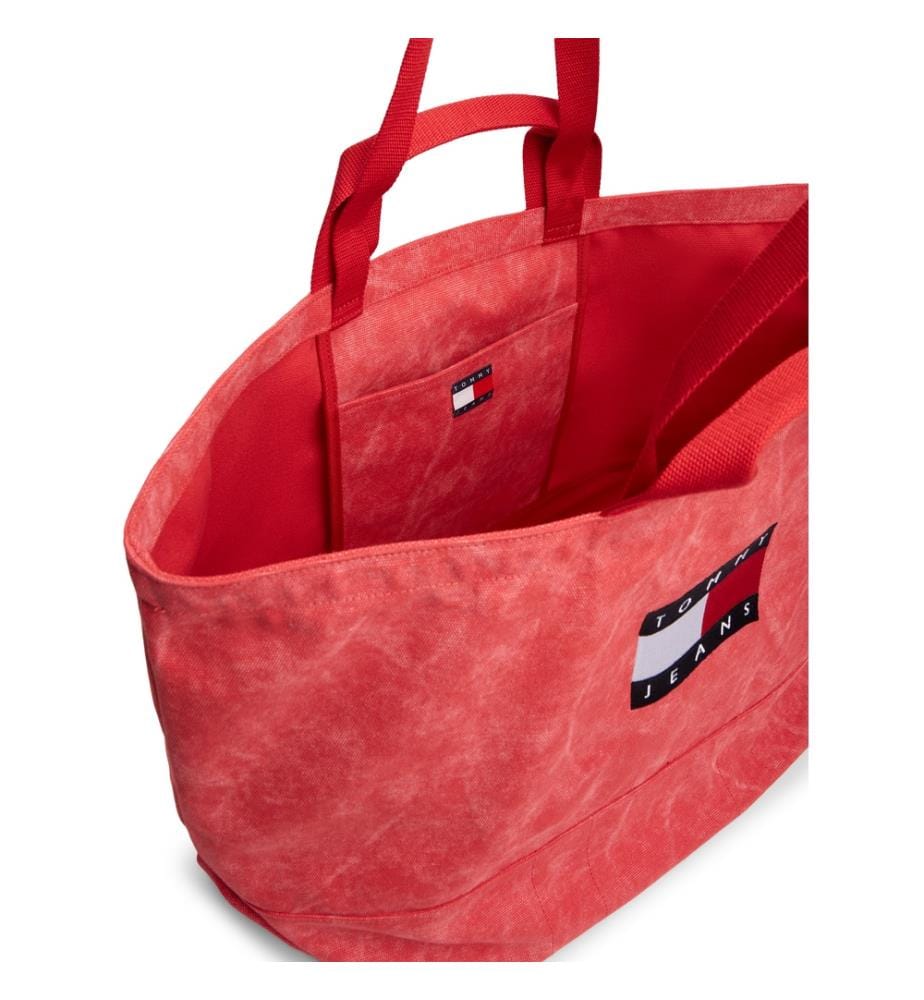 Leineneinkaufstasche mit Wellenmuster – Carnation Coral