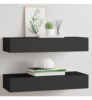 Wandregale mit Schubladen 2 Stk. Schwarz 60x23,5x10 cm MDF