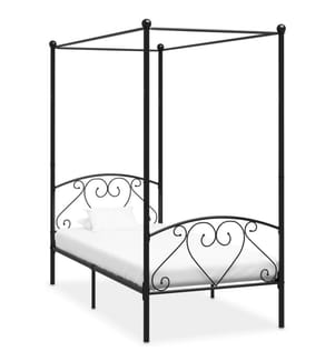 Cadre de lit à baldaquin sans matelas noir métal 90x200 cm