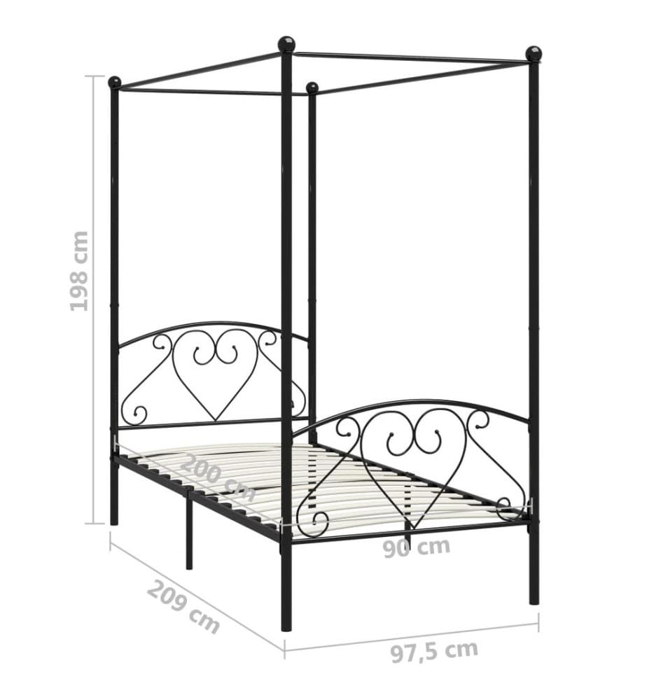 Himmelbett-Gestell Schwarz Metall 90 x 200 cm