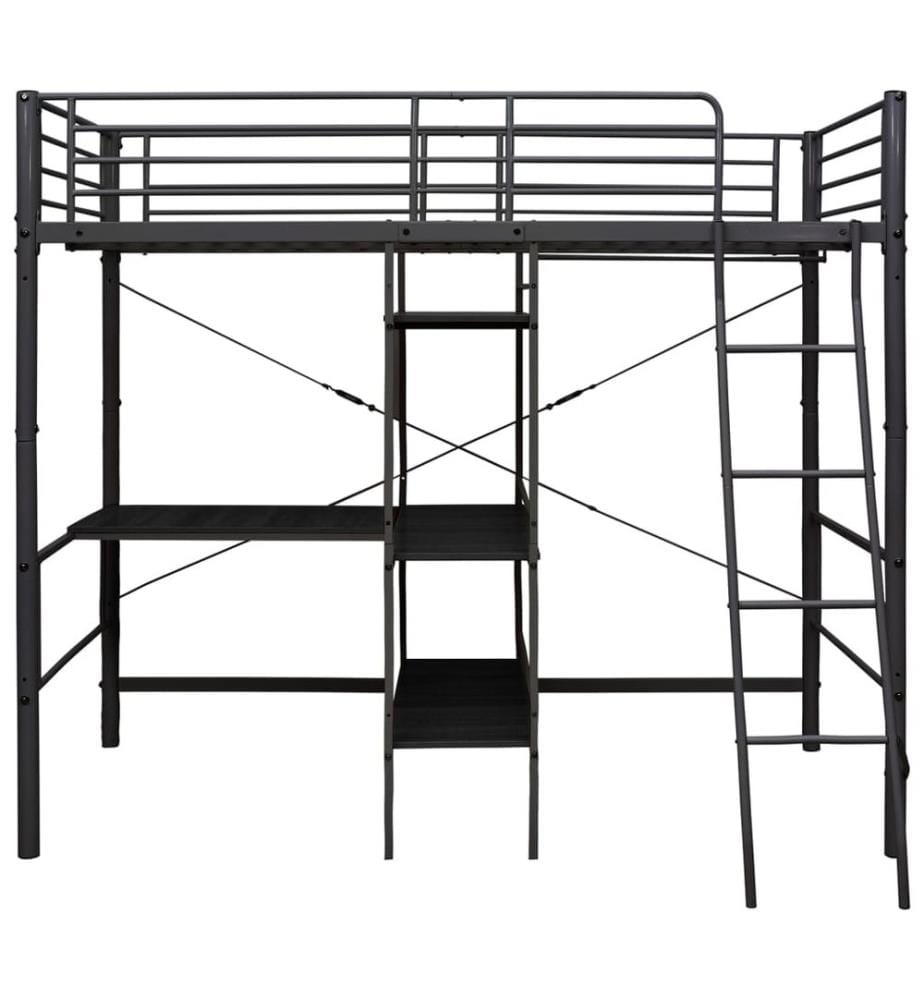 Lit superposé avec table sans matelas noir métal 90x200 cm